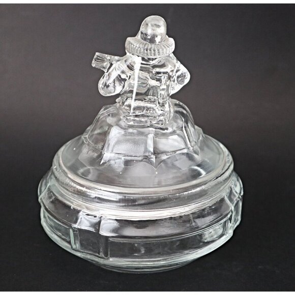 Vintage L E SMITH "MINSTREL" Clear Glass Powder Jar Covered Trinket Box - Picture 3 of 5